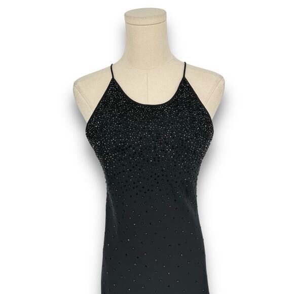 Vintage Y2K Chelsea Nites Mesh Maxi Dress Beaded Sleeveless Slip Evening Gown 10 - Picture 3 of 6